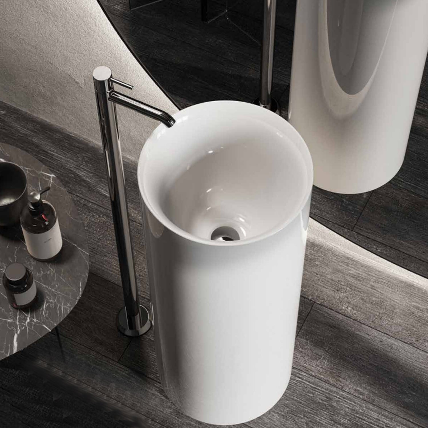 Lavabo freestanding tondo BathCore modello Petit diametro 36 cm - Bianco lucido