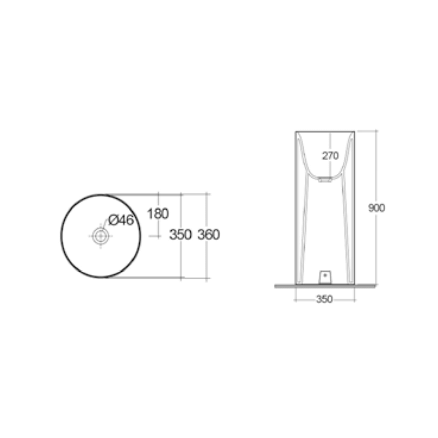 Lavabo freestanding tondo BathCore modello Petit diametro 36 cm - Bianco lucido