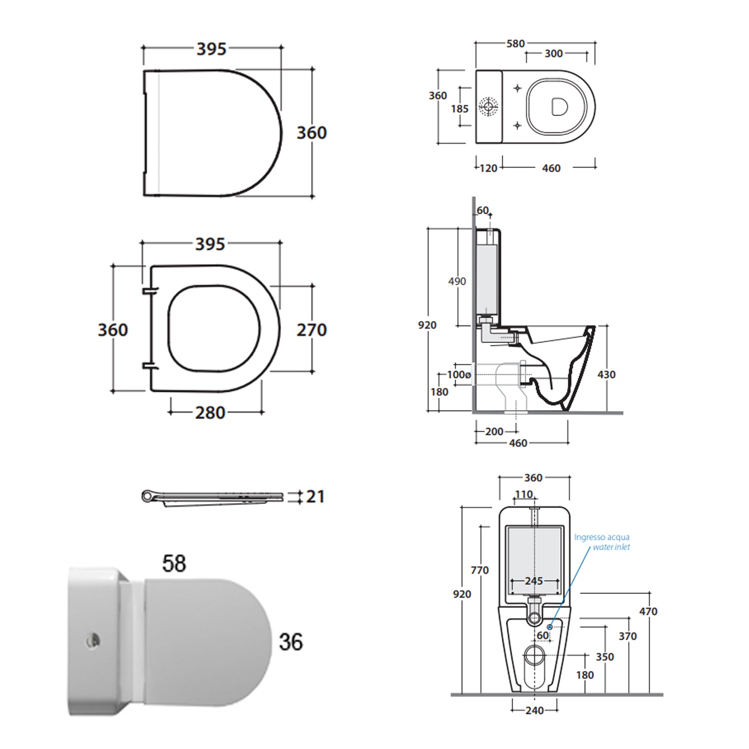 Vaso monoblocco filoparete Multi 58x36 cm modello Forty3 Ceramica Globo - sedile Softclose