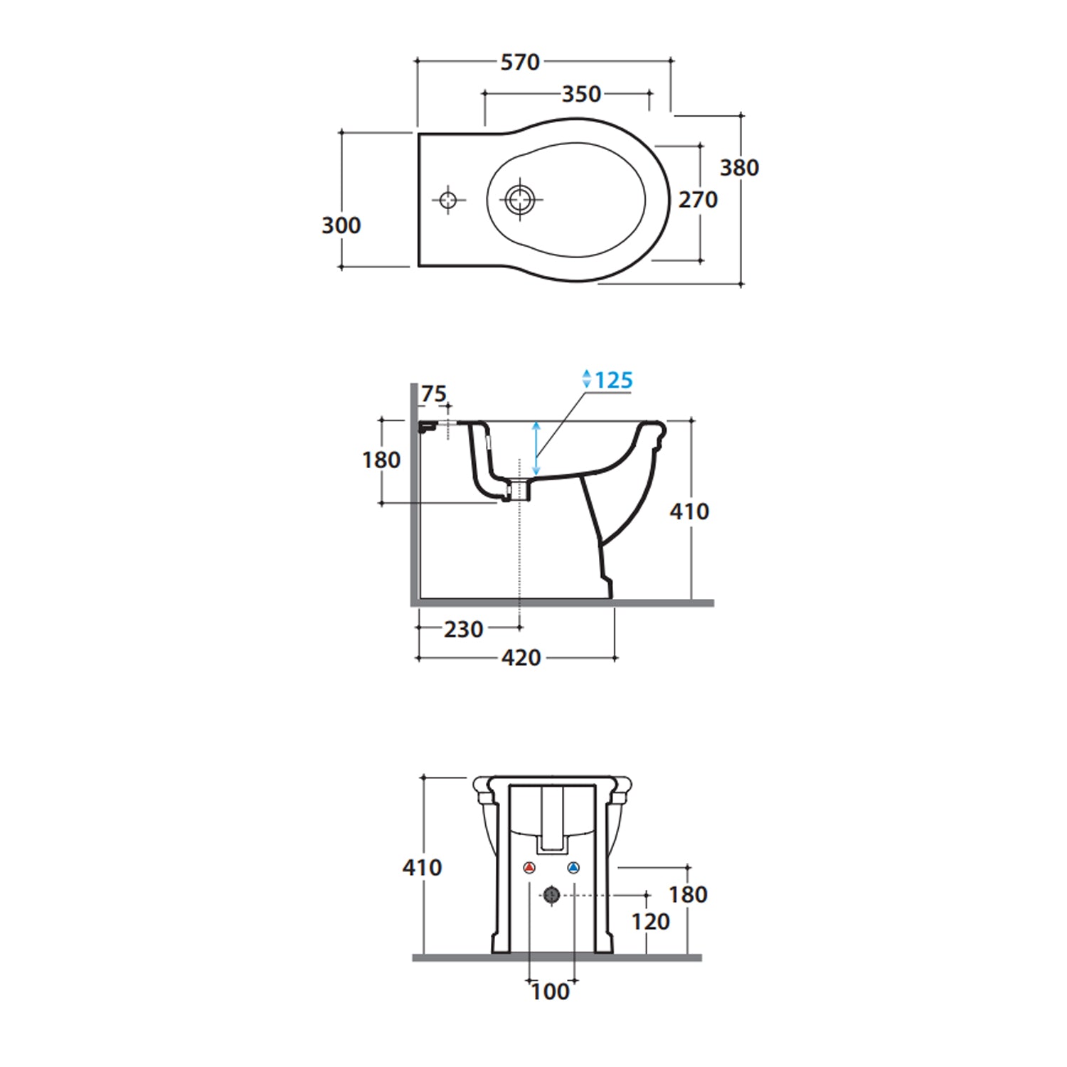 Bidet monoforo installazione filo parete 57x38 cm modello Paestum Ceramica Globo