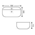 Lavabo da appoggio ovale in ceramica bianco lucido serie DRV cm 60