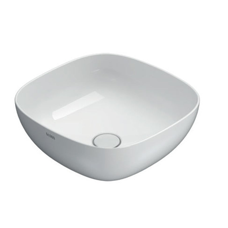 Lavabo quadrato con angoli tondi cm 42x42x16h. Installazione da appoggio. In ceramica biancaÂ 