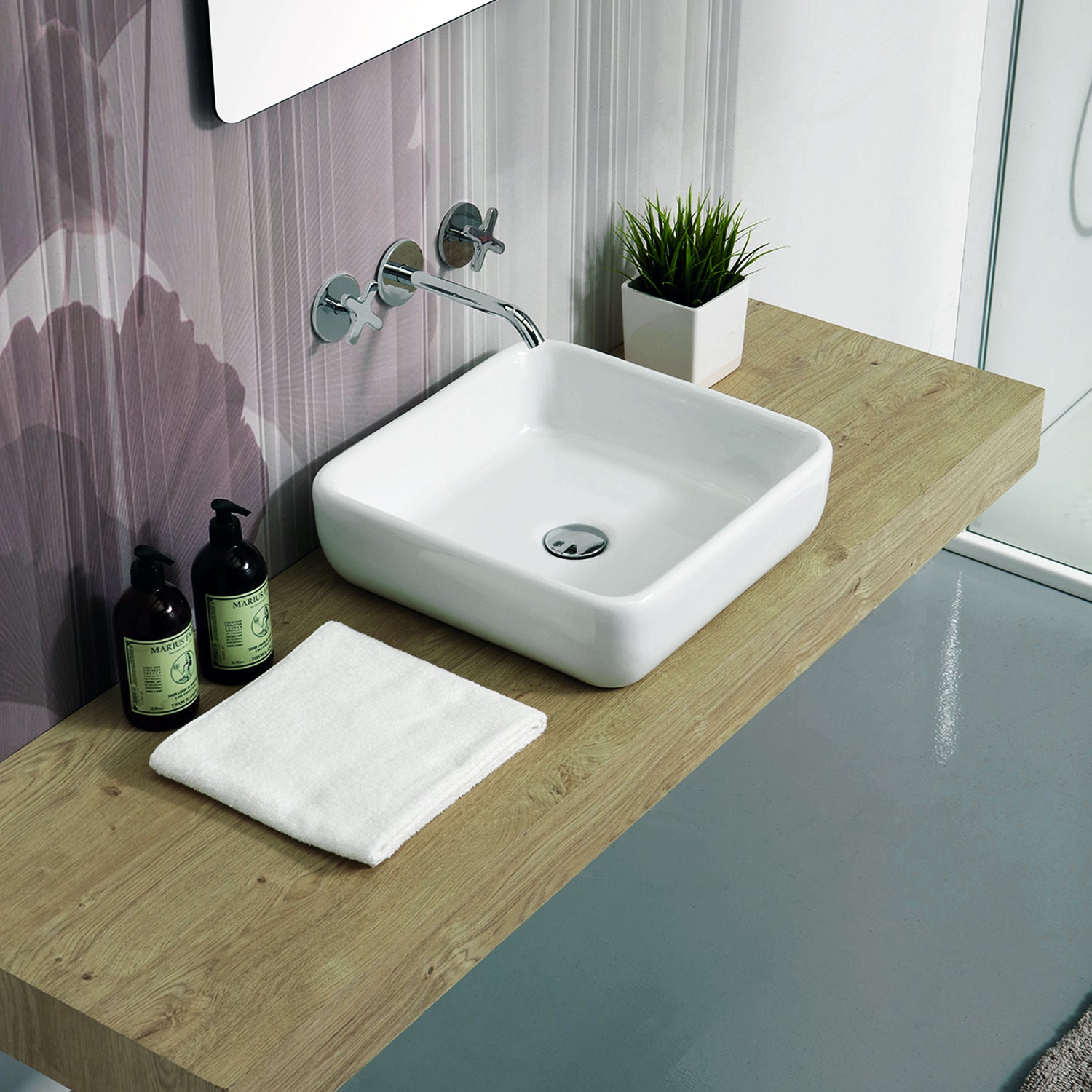 Lavabo d'appoggio quadrato senza troppo pieno Linpha Sanitary cm 40x40