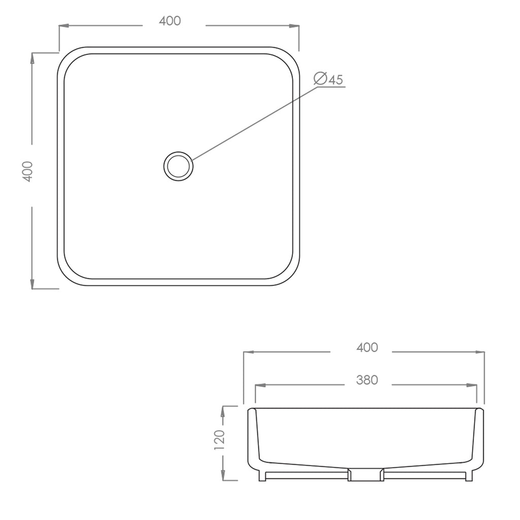 Lavabo d'appoggio quadrato senza troppo pieno Linpha Sanitary cm 40x40