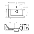 Lavabo d'appoggio rettangolare in ceramica con foro rubinetto Linpha Sanitary cm 50x42