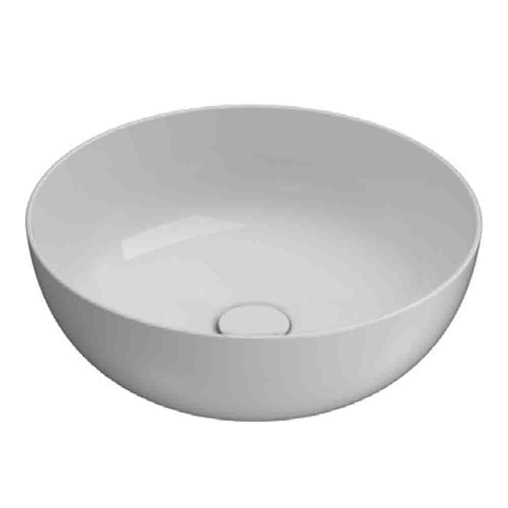 Lavabo da appoggio modello T-EDGE B6T45.BI di Ceramica Globo. Di forma tonda con diametro di 45 cm