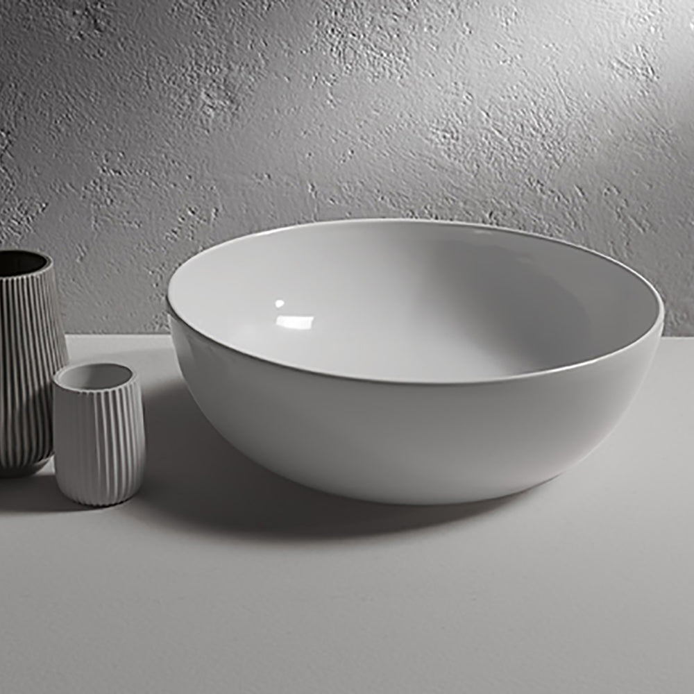 Lavabo da appoggio modello T-EDGE B6T45.BI di Ceramica Globo. Di forma tonda con diametro di 45 cm