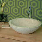 Lavabo da Appoggio in Marmo Tondo Beige Bocciardato