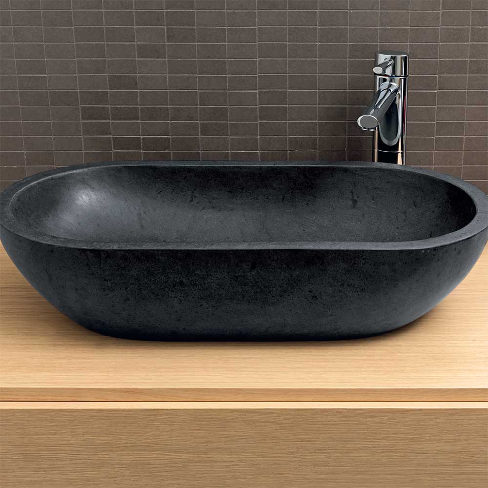 Lavabo da Appoggio in Marmo Ovale Nero