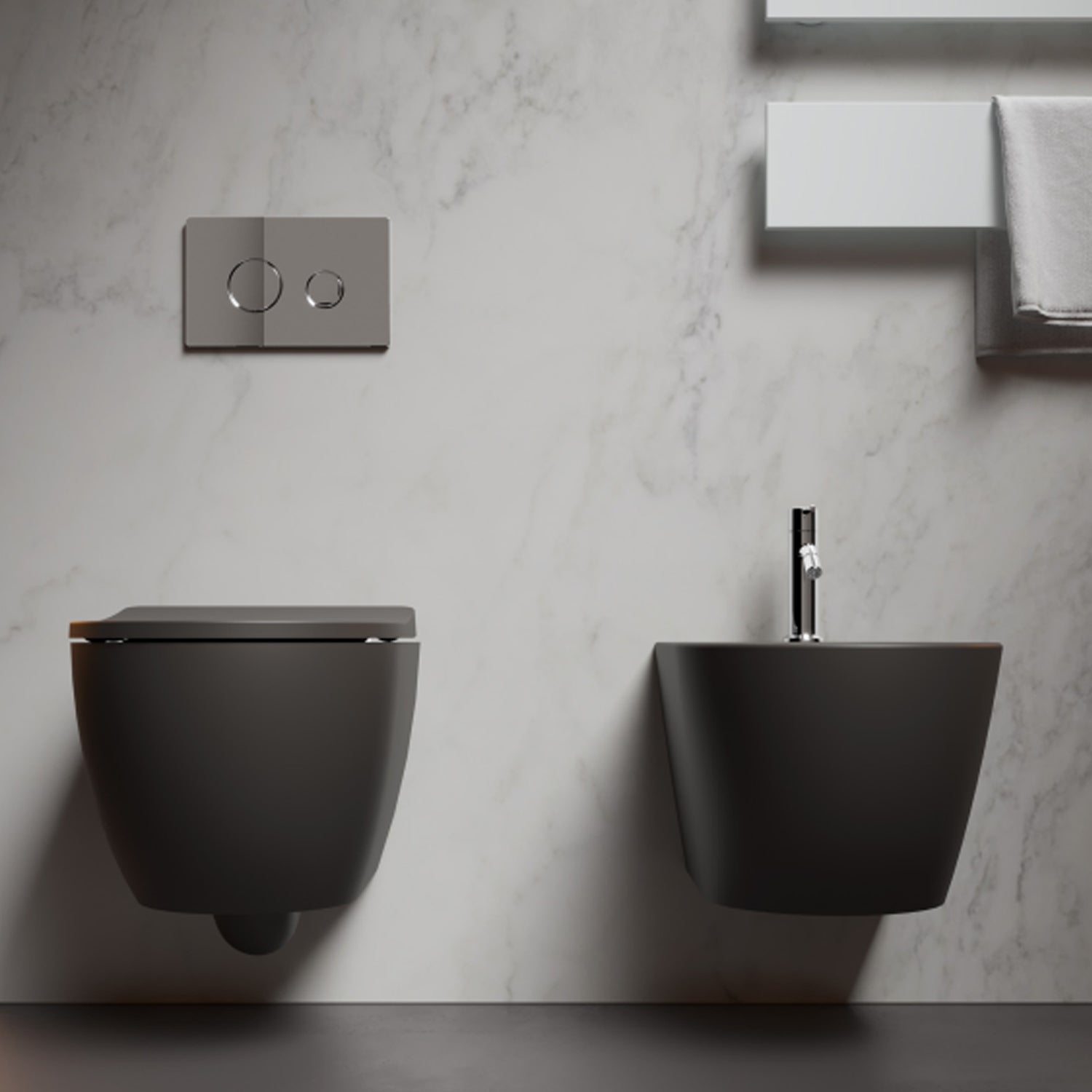 Coppia di WC e bidet sospeso Domus Falerii collezione Fogliolina meteorite