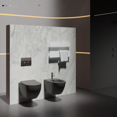 Coppia di WC e bidet sospeso Domus Falerii collezione Fogliolina meteorite