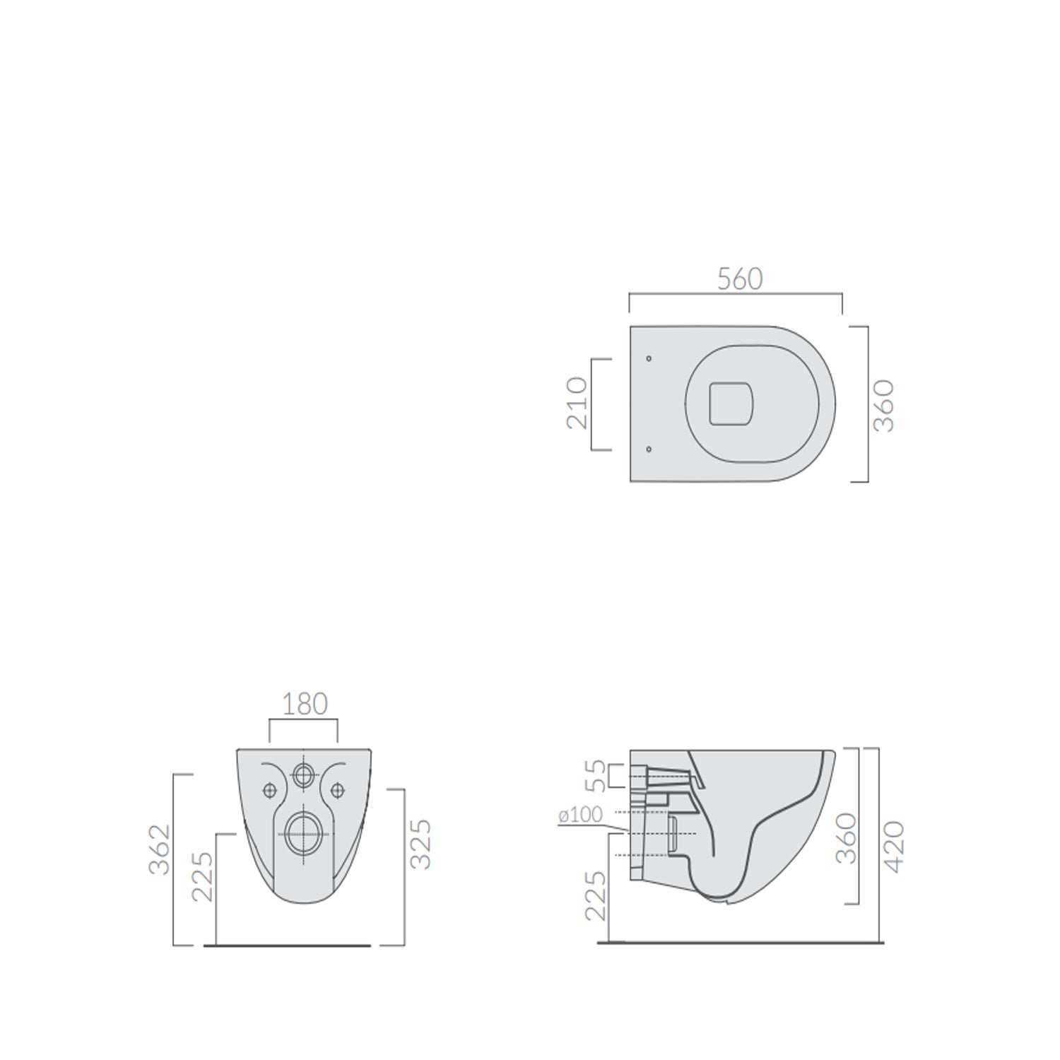 Vaso Sospeso senza brida 56x36 cm serie Dream di Galassia con sedile extra slim