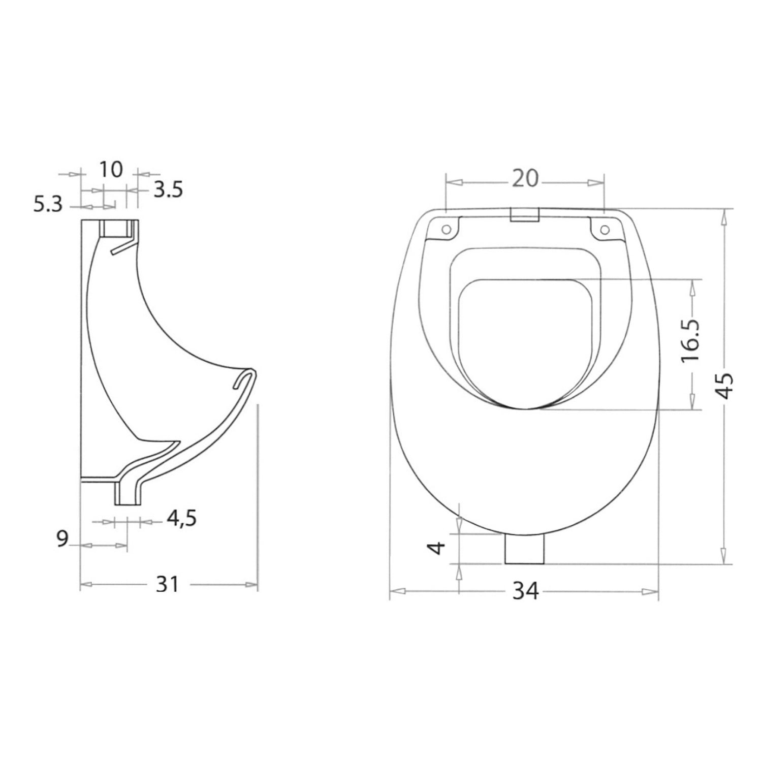 Orinatoio a parete in ceramica bianca cm 34x45