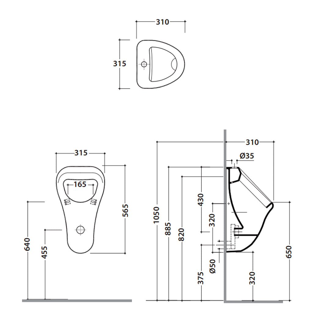 Orinatoio a parete in ceramica bianca modello Forty3 Globo cm 31x31