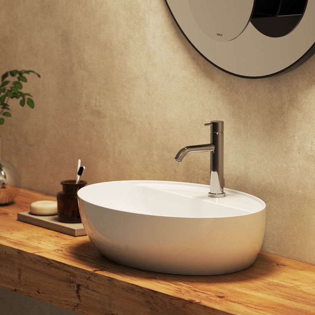 Lavabo da appoggio 4All I Tuttofare 60x42x16 cm Ceramica Globo con foro rubinetteria - Bianco lucido