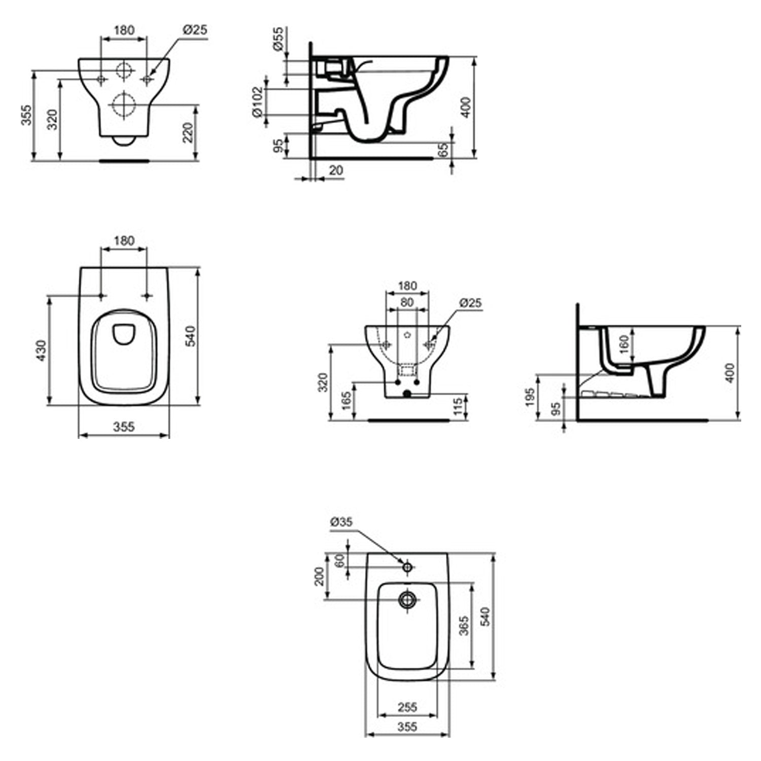Sanitari sospesi con sedile a chiusura tradizionale collezione Life Ideal Standard