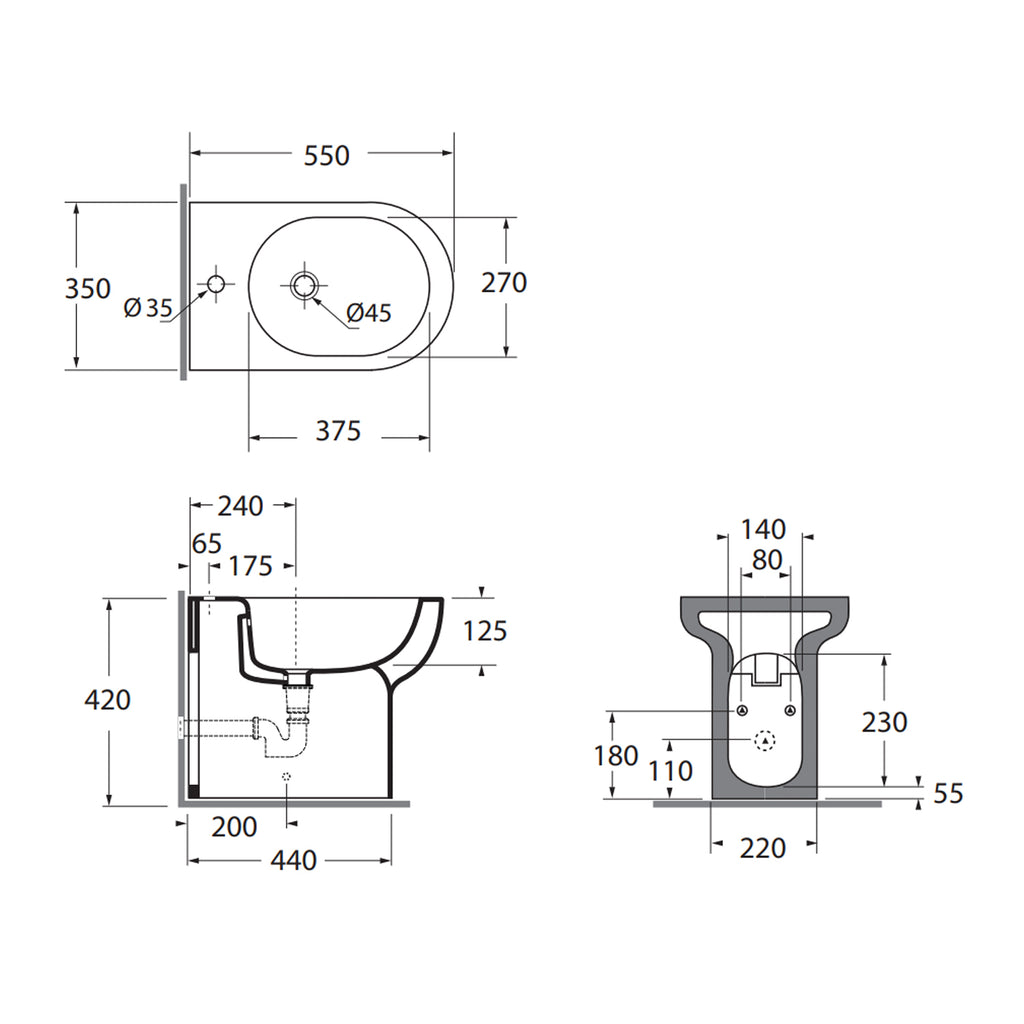 Bidet monoforo installazione filo parete 55x35 cm modello Nuvola- Azzurra Ceramica
