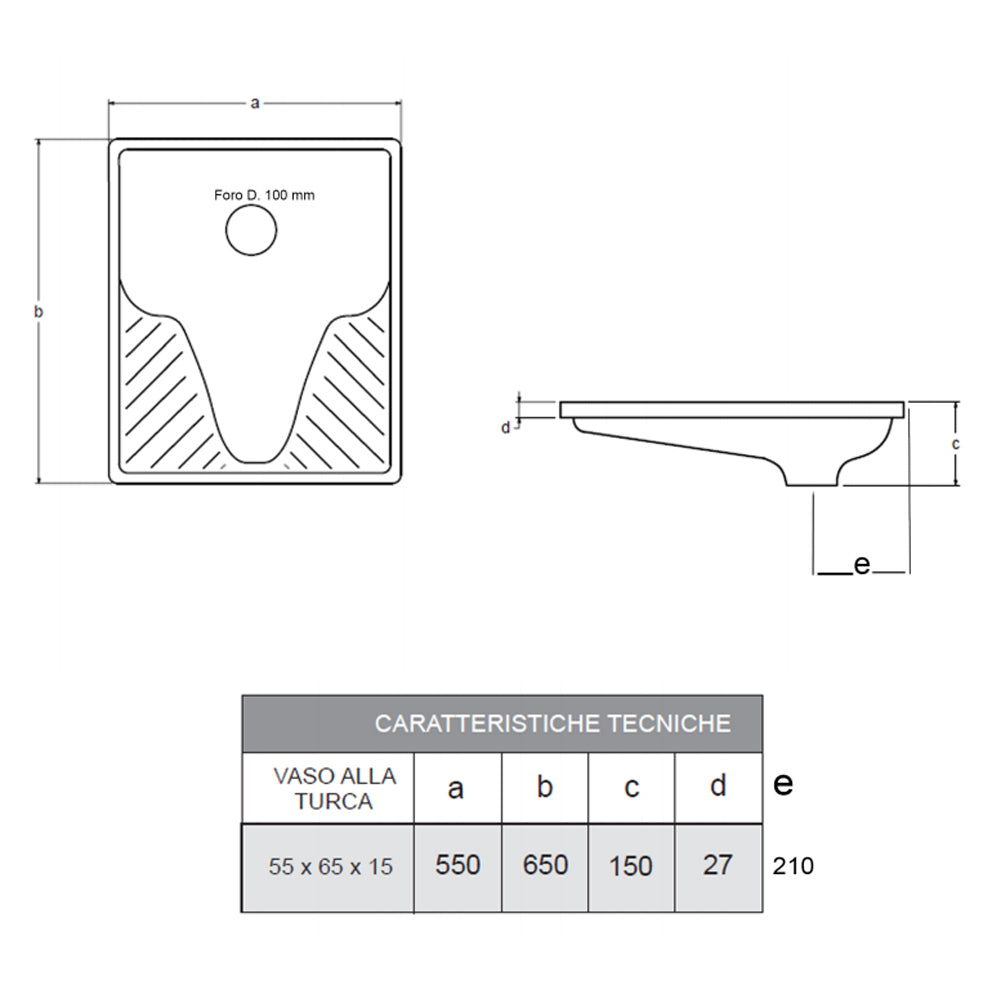 Vaso alla turca Smavit in acciaio porcellanato 55x65x15 cm