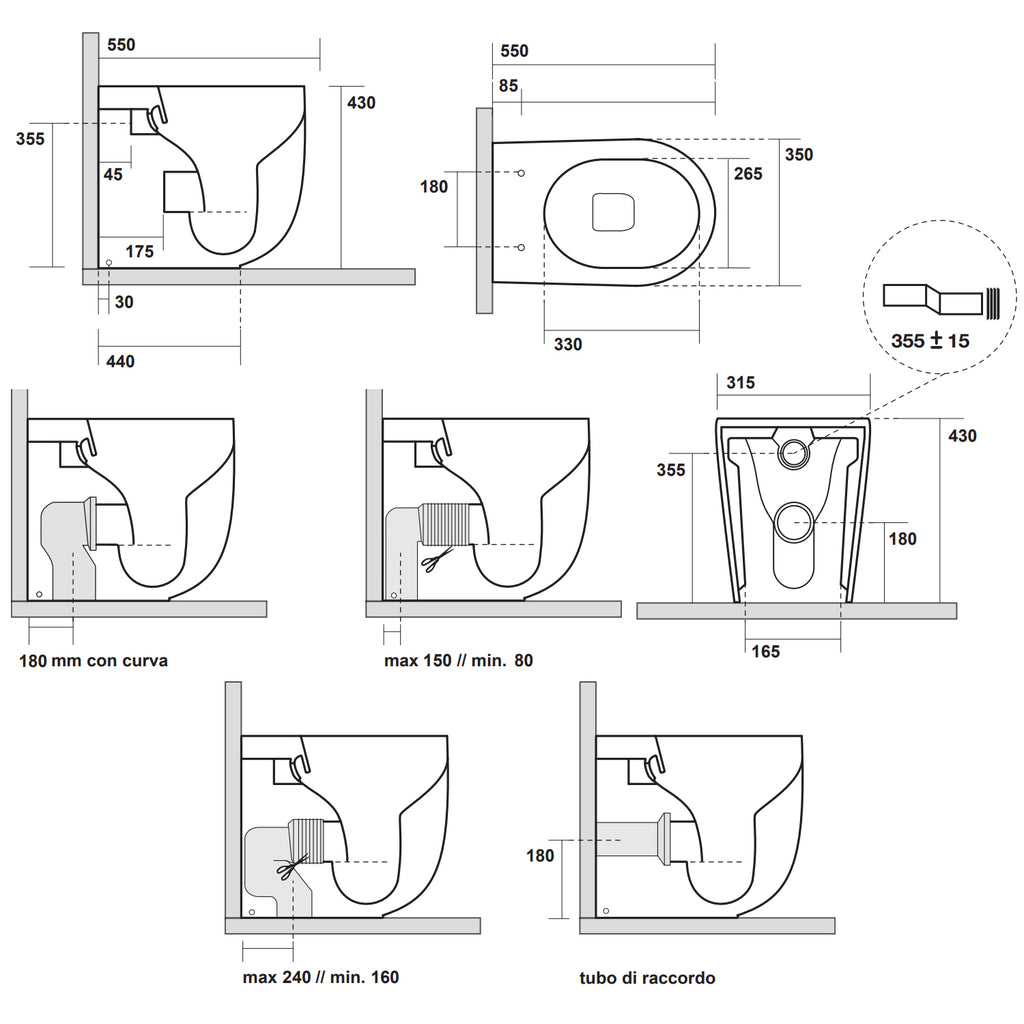Wc filomuro senza brida 55x35 cm collezione Nolita Kerasan con sedile soft close