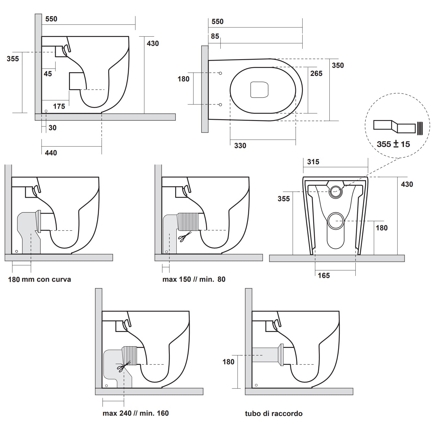 Wc filomuro senza brida 55x35 cm collezione Nolita Kerasan con sedile soft close