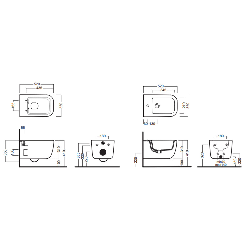 Vaso sospeso 52x36 cm serie Bianca di Hatria con sedile soft close