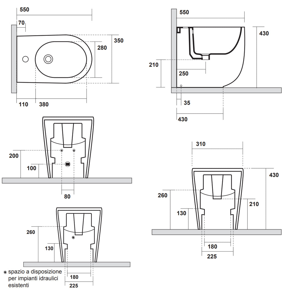 Sanitari filomuro 55x35 cm collezione Nolita Kerasan con sedile soft close