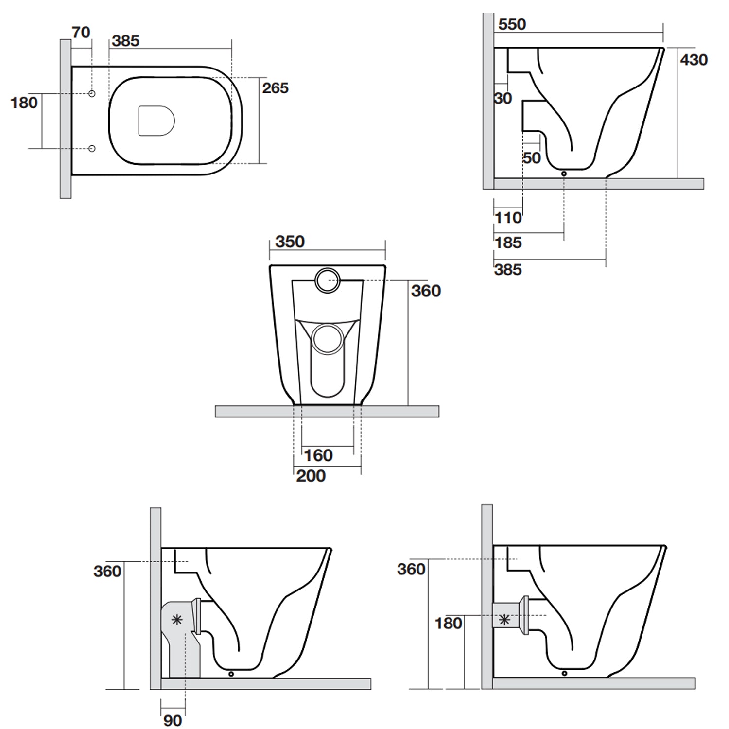 Wc filomuro senza brida 54x35 cm collezione Tribeca Kerasan con sedile soft close