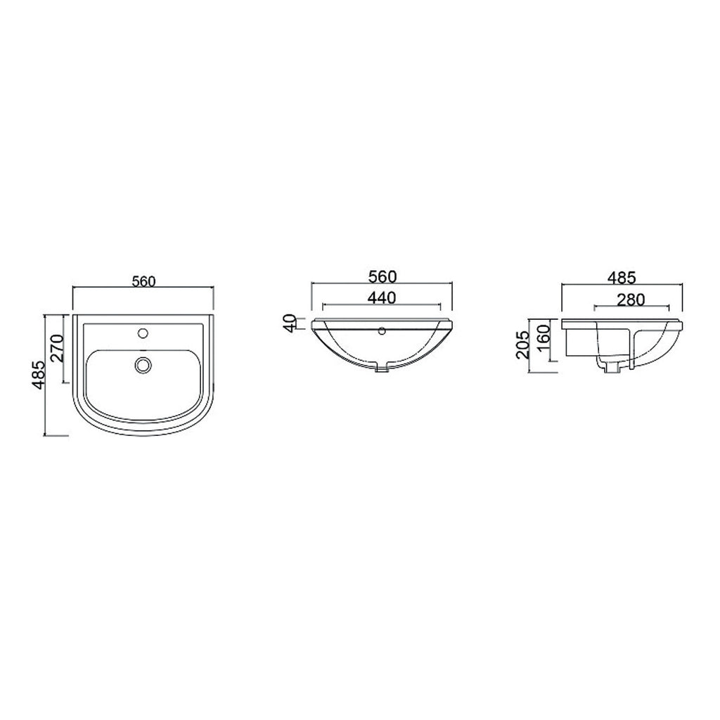 Lavabo in ceramica semincasso con troppo pieno BathCore - 56x48 cm