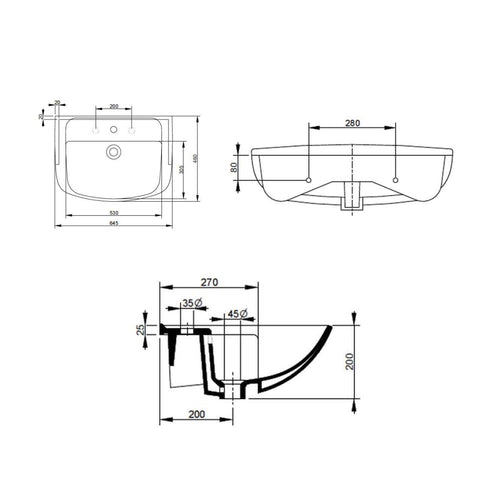 Lavabo in ceramica semincasso con troppo pieno BathCore - 65x46 cm