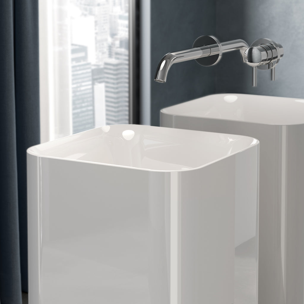 Lavabo freestanding quadrato BathCore modello Petit diametro 36 cm - Bianco lucido