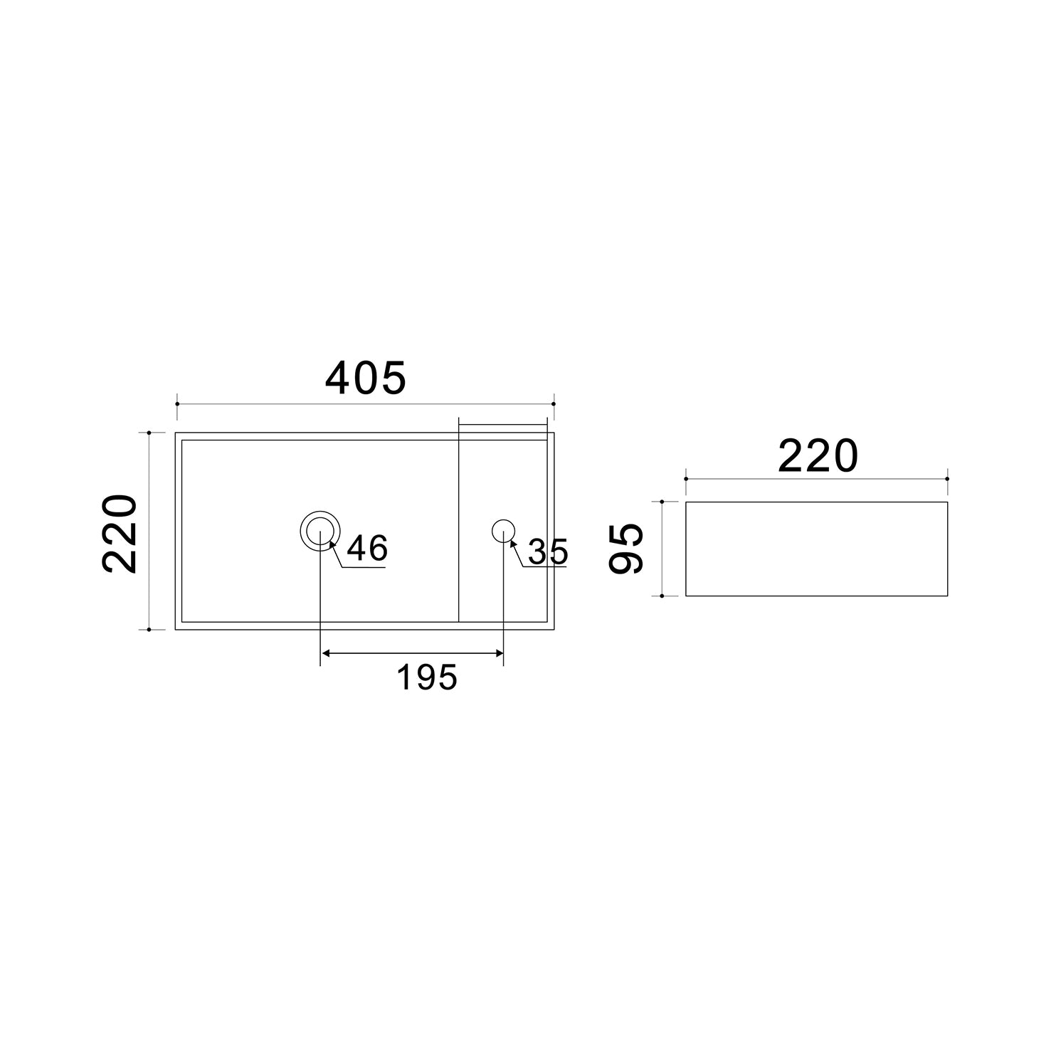 Lavabo da appoggio rettangolare BathCore senza troppo pieno - 40