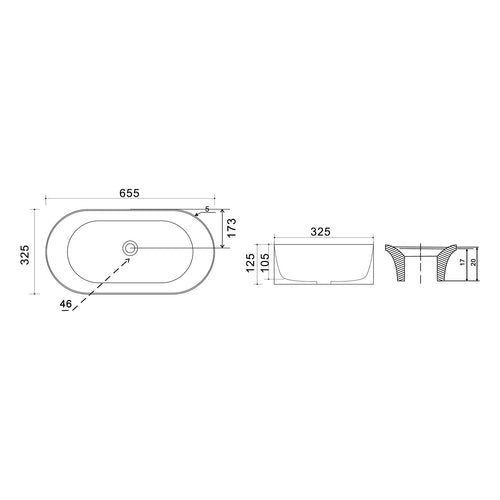 Lavabo da appoggio ovale BathCore senza troppo pieno - 65
