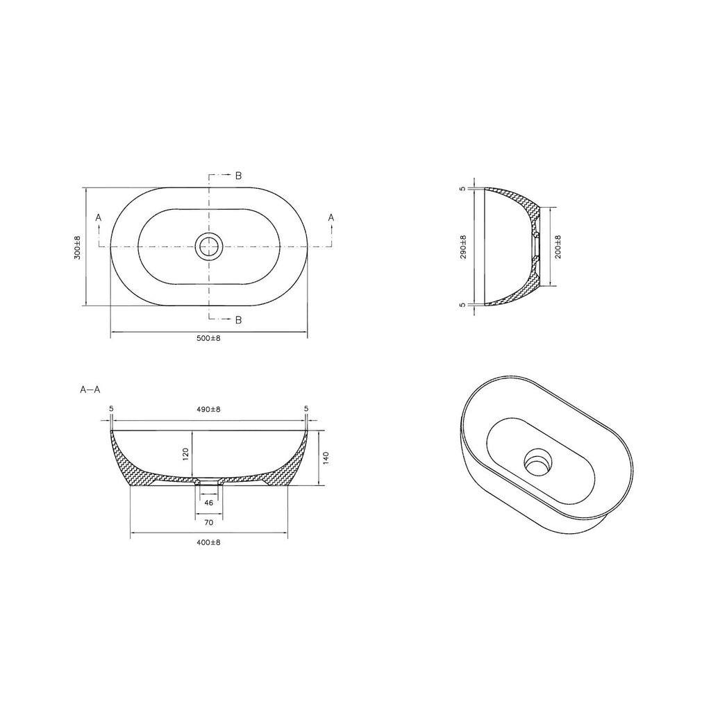 Lavabo da appoggio ovale alto BathCore senza troppo pieno - 50x30 cm