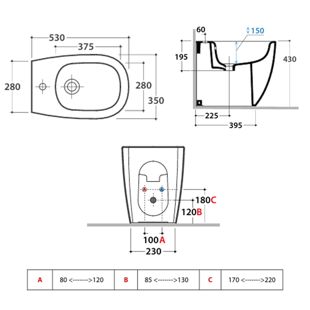 Bidet filo parete Globo serie Daily 53x35xH43 cm - Bianco Lucido