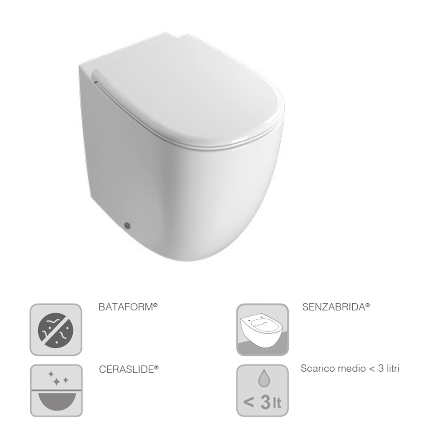 Vaso filo parete senza brida Globo serie Daily 53x35xH43 cm - Bianco Lucido