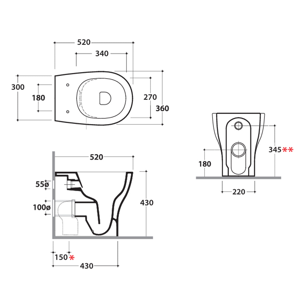 Sanitari Filoparete senza brida 52x36 modello Grace di Ceramica Globo con sedile incluso - Bianco Lucido