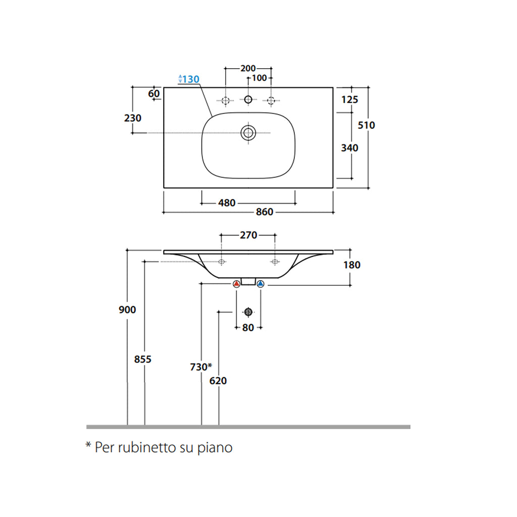 Lavabo sospeso o su base Boulevard 86x51x18 cm Ceramica Globo - Bianco lucido