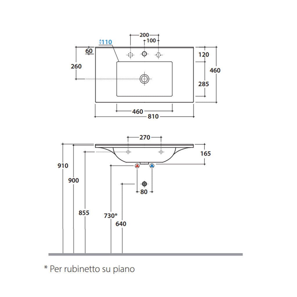 Lavabo sospeso o su base Anita 81x46x16 cm Ceramica Globo - Bianco lucido