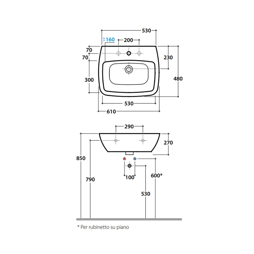 Lavabo sospeso Daily 61x48x27 cm Ceramica Globo - Bianco lucido