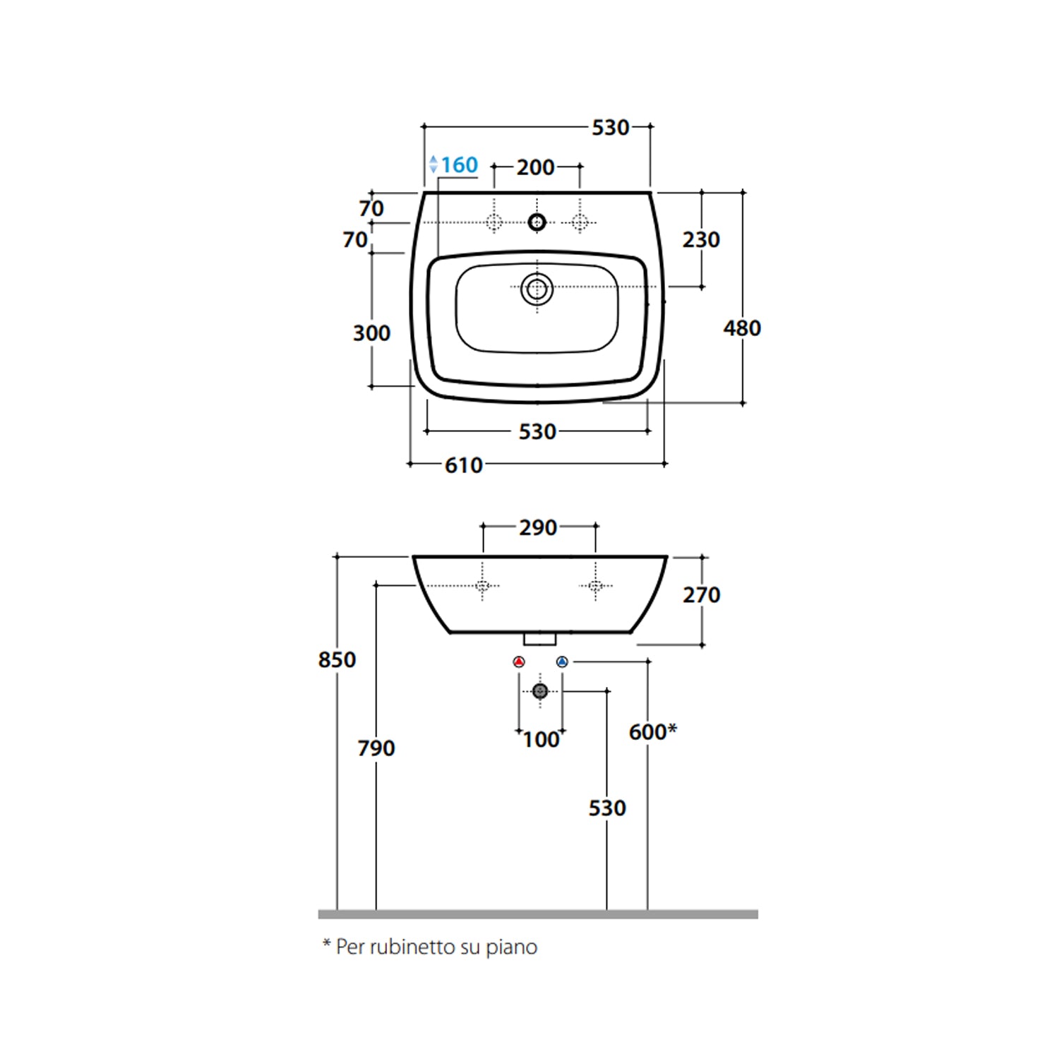 Lavabo sospeso Daily 61x48x27 cm Ceramica Globo - Bianco lucido