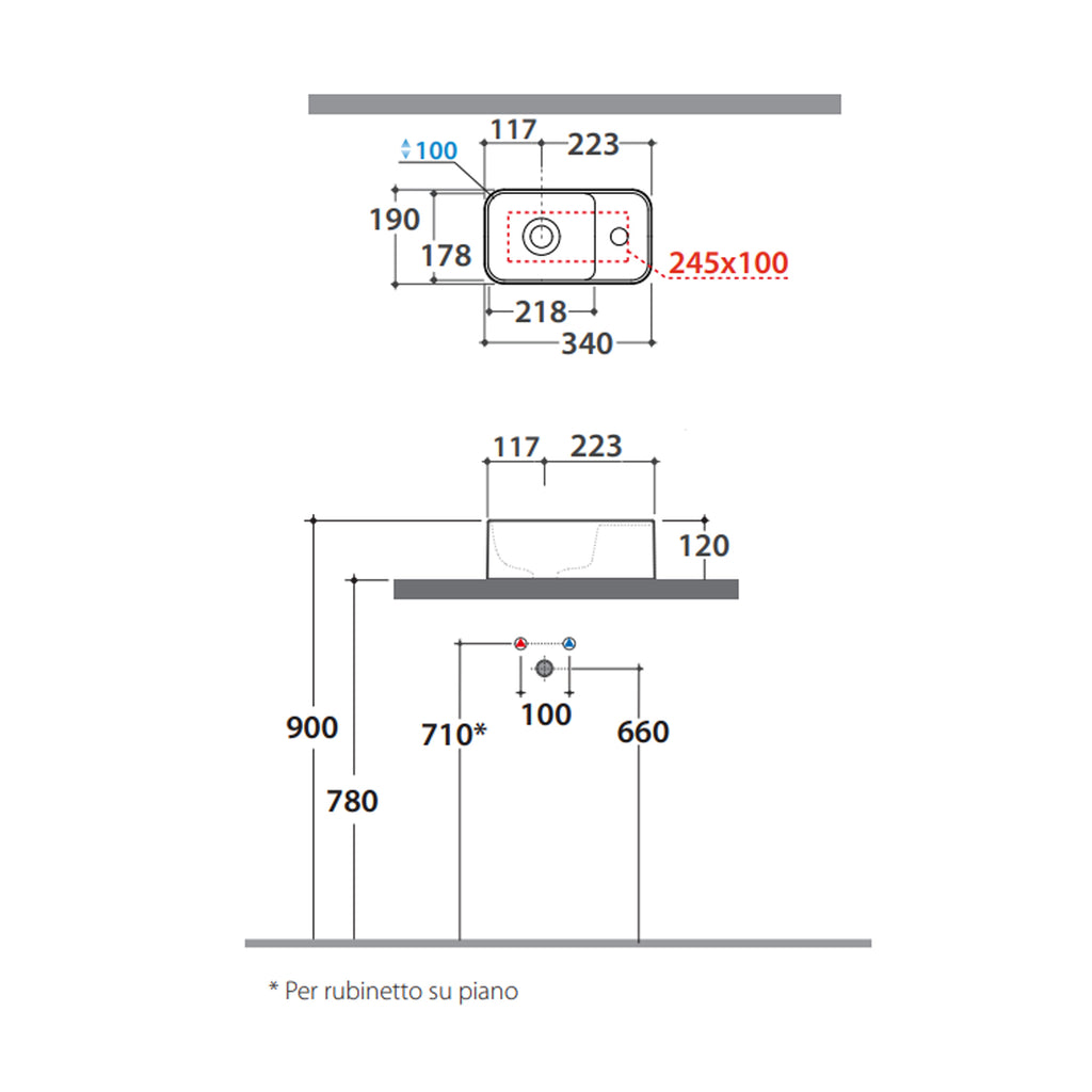Lavabo rettangolare da appoggio Bonsai 34x19x12 cm Ceramica Globo - Bianco lucido