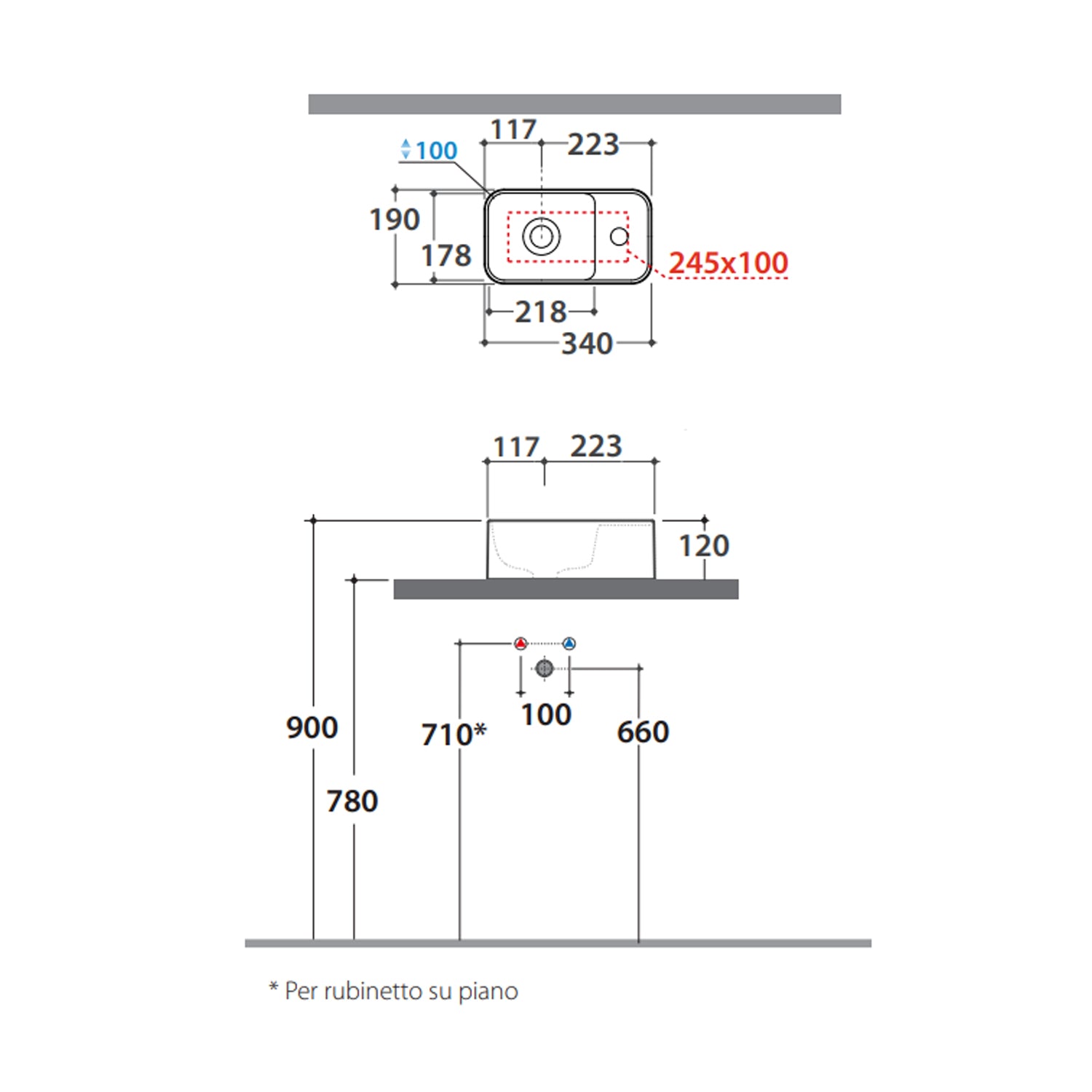 Lavabo rettangolare da appoggio Bonsai 34x19x12 cm Ceramica Globo - Bianco lucido