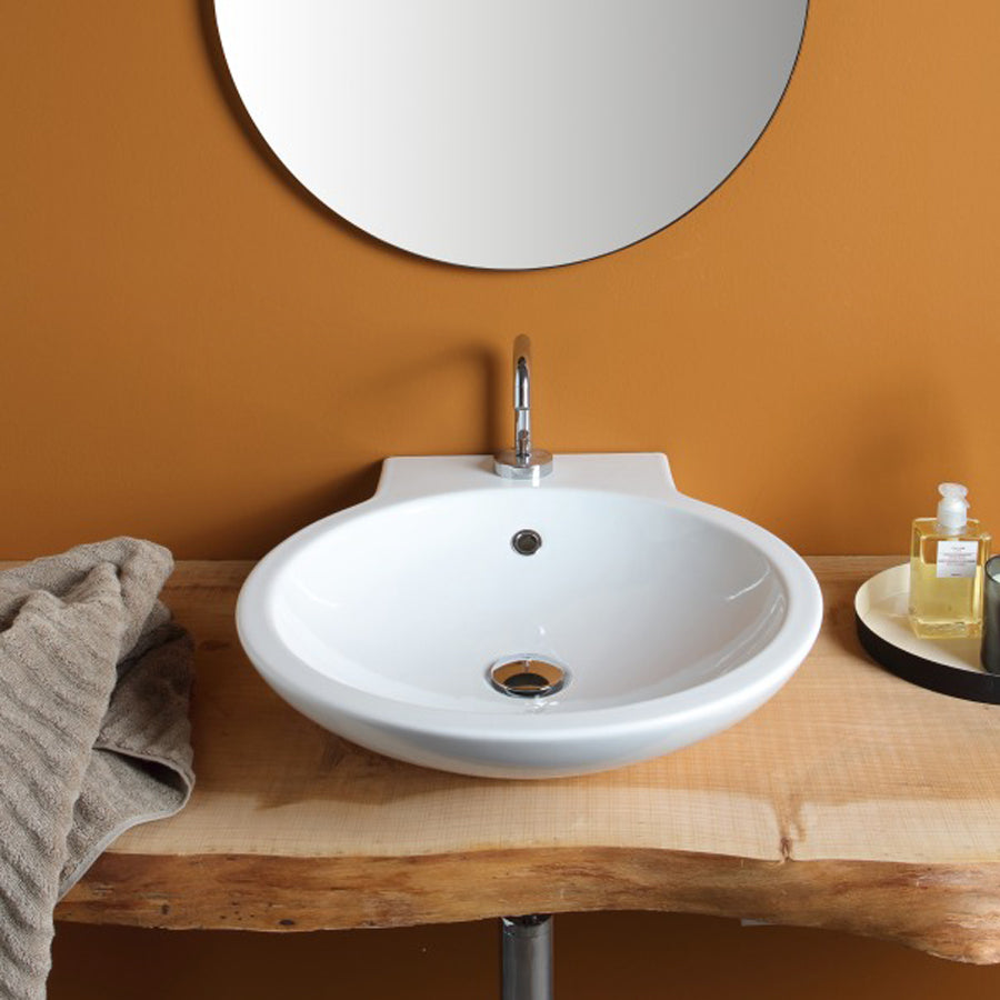 Lavabo sospeso e da appoggio Girotondo in ceramica lucida bianca  cm 50x57