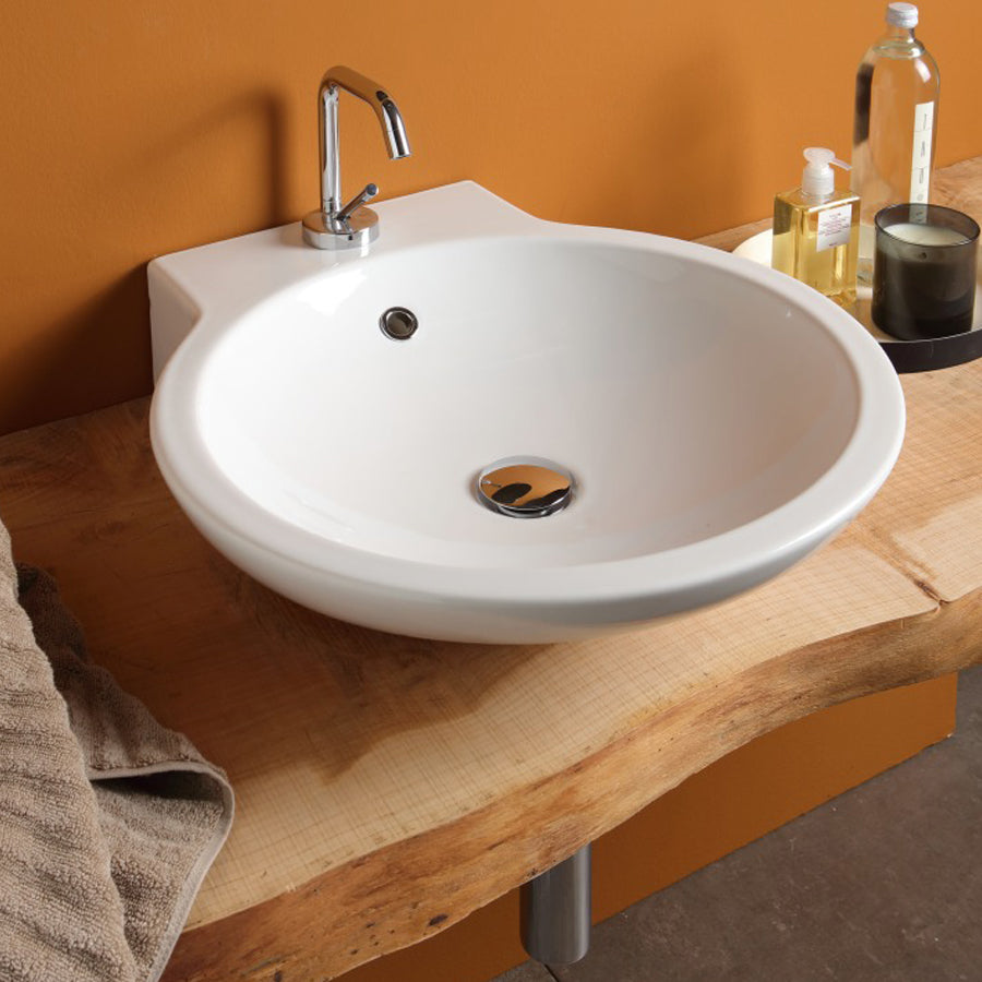 Lavabo sospeso e da appoggio Girotondo in ceramica lucida bianca  cm 50x57