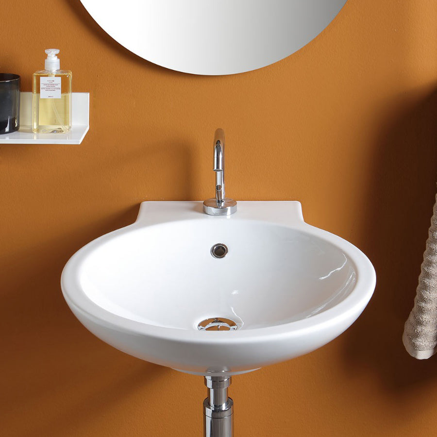 Lavabo sospeso e da appoggio Girotondo in ceramica lucida bianca  cm 50x57