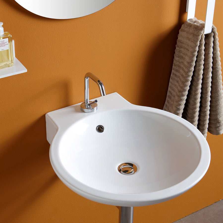 Lavabo sospeso e da appoggio Girotondo in ceramica lucida bianca  cm 50x57