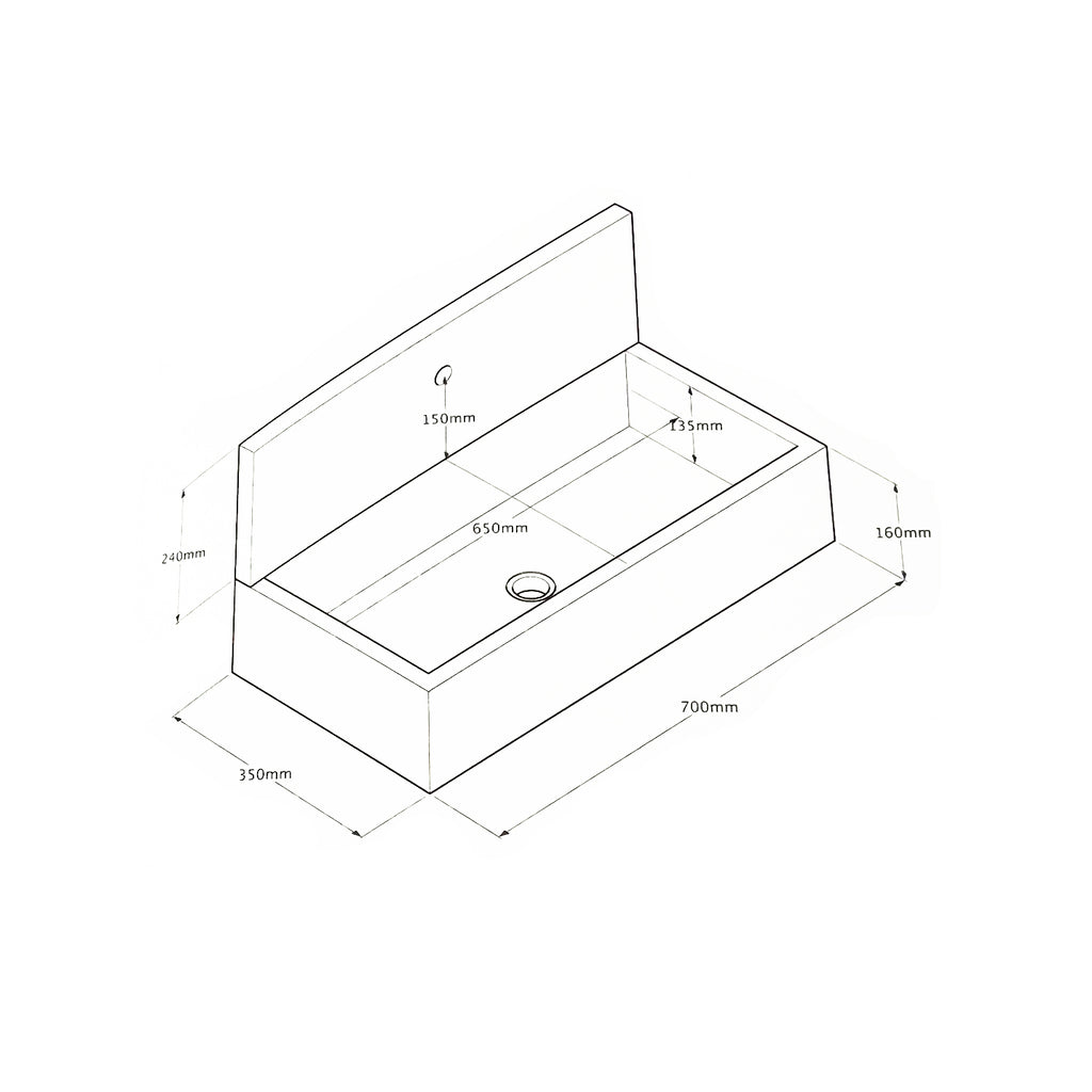 Acquaio da giardino con paraschizzi in cemento Antracite cm 70x35 cm modello Q-Desy XL