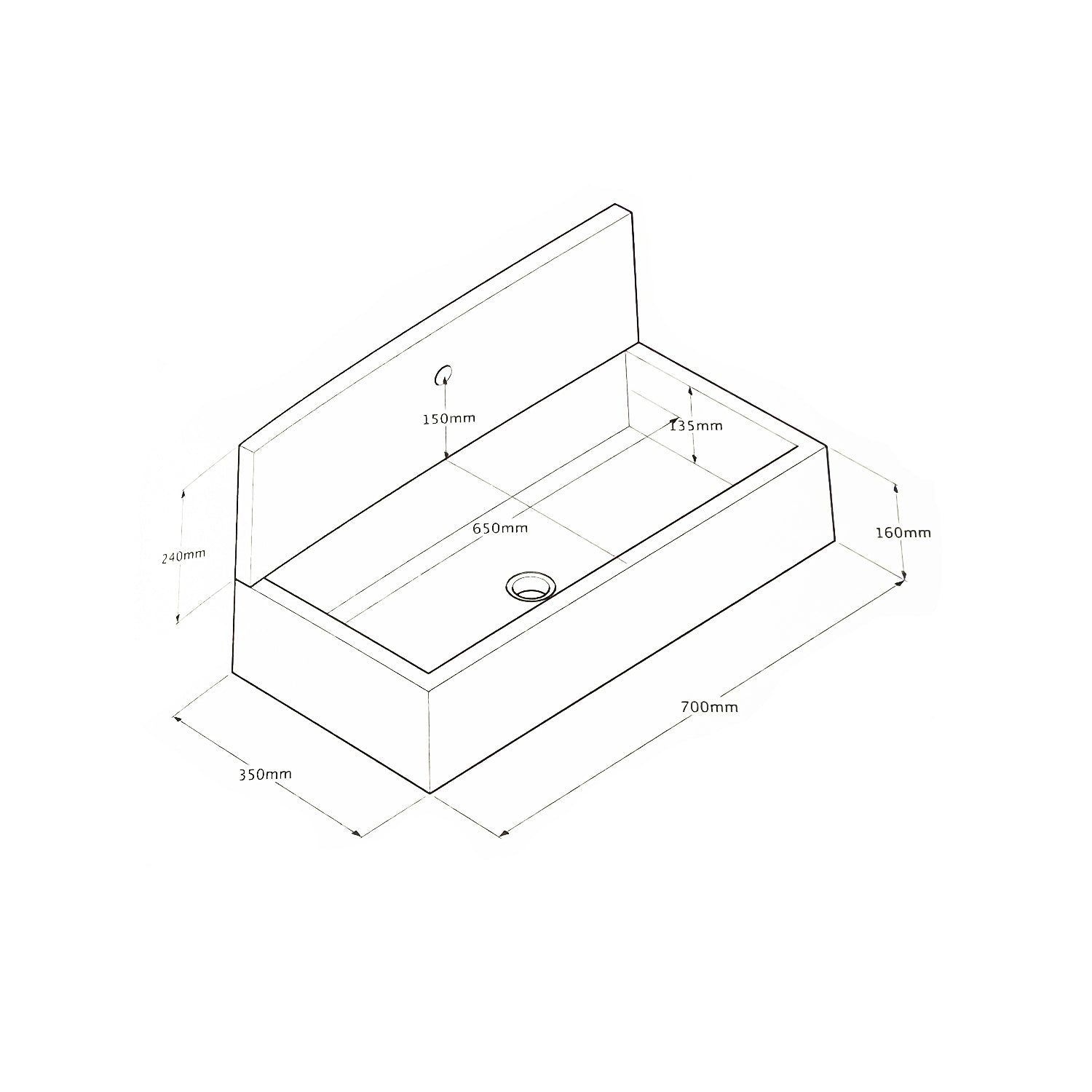 Acquaio da giardino con paraschizzi in cemento Antracite cm 70x35 cm modello Q-Desy XL