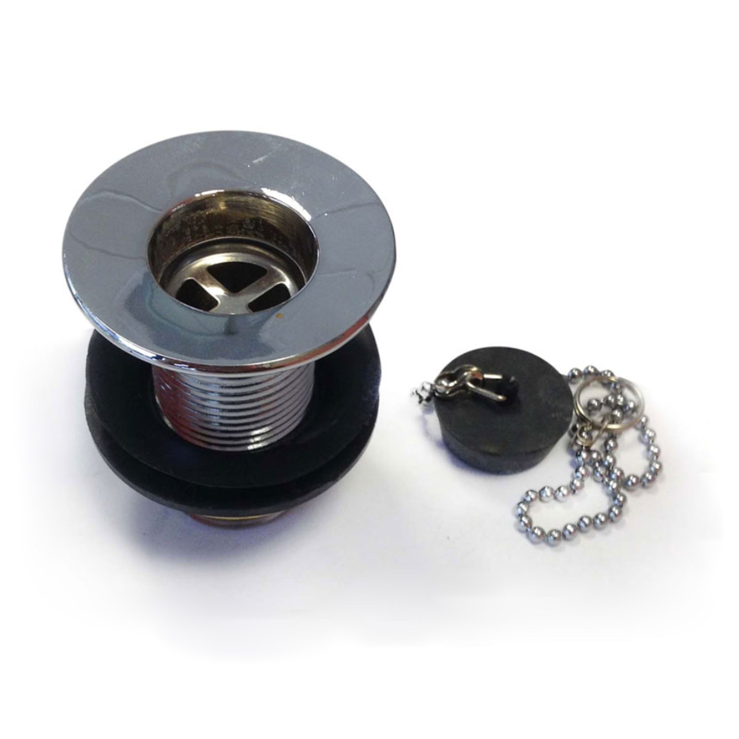 Piletta in ottone cromato da 1'' con tappo in pvc nero con catenella