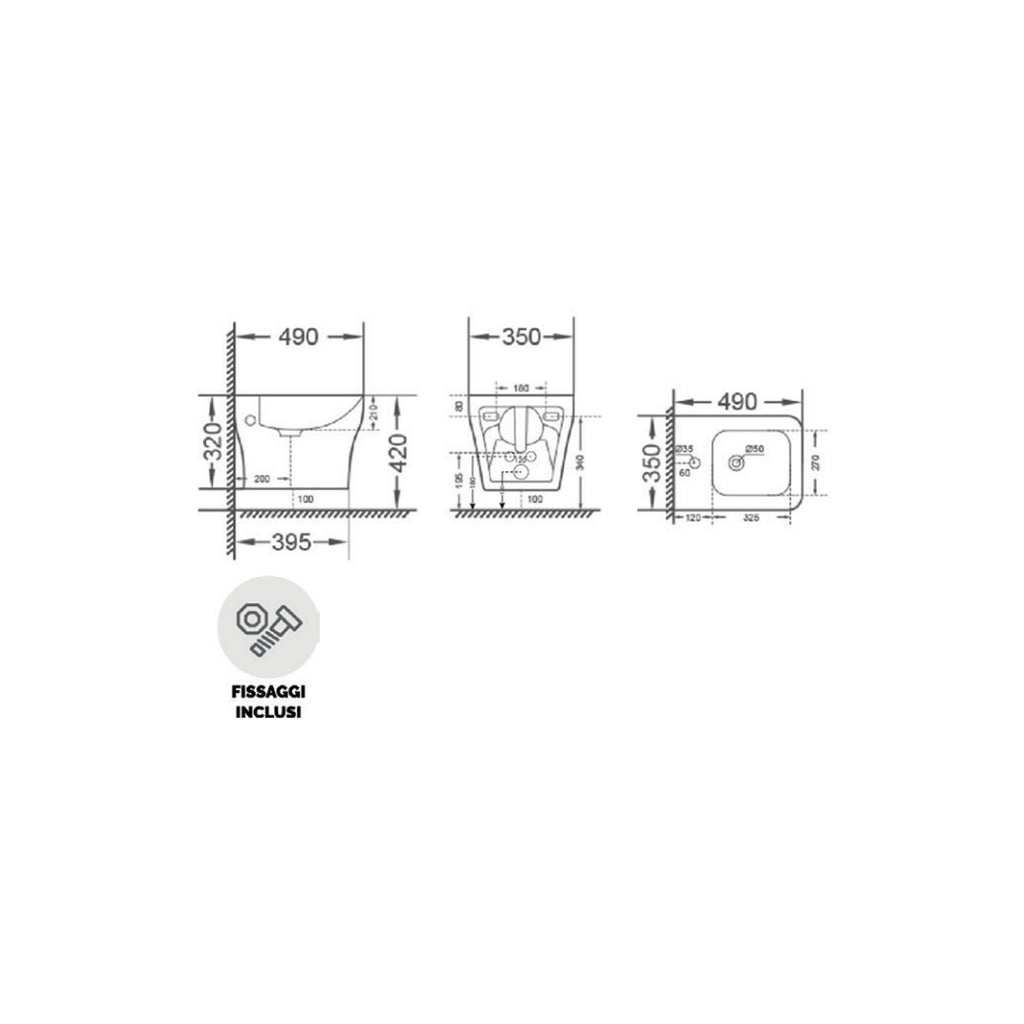 Bidet sospeso modello Tuono 49x35x32h cm - Bianco Lucido in ceramica